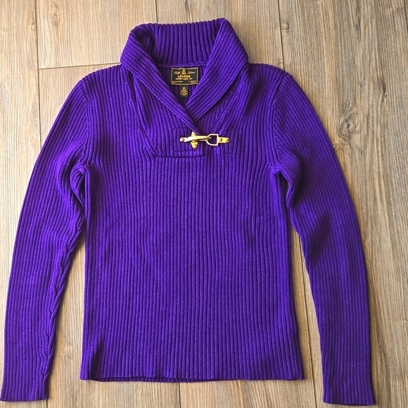Lauren Ralph Lauren Black Label Purple Ribbed Knit Horsebit Detail Sweater - Picture 1 of 6